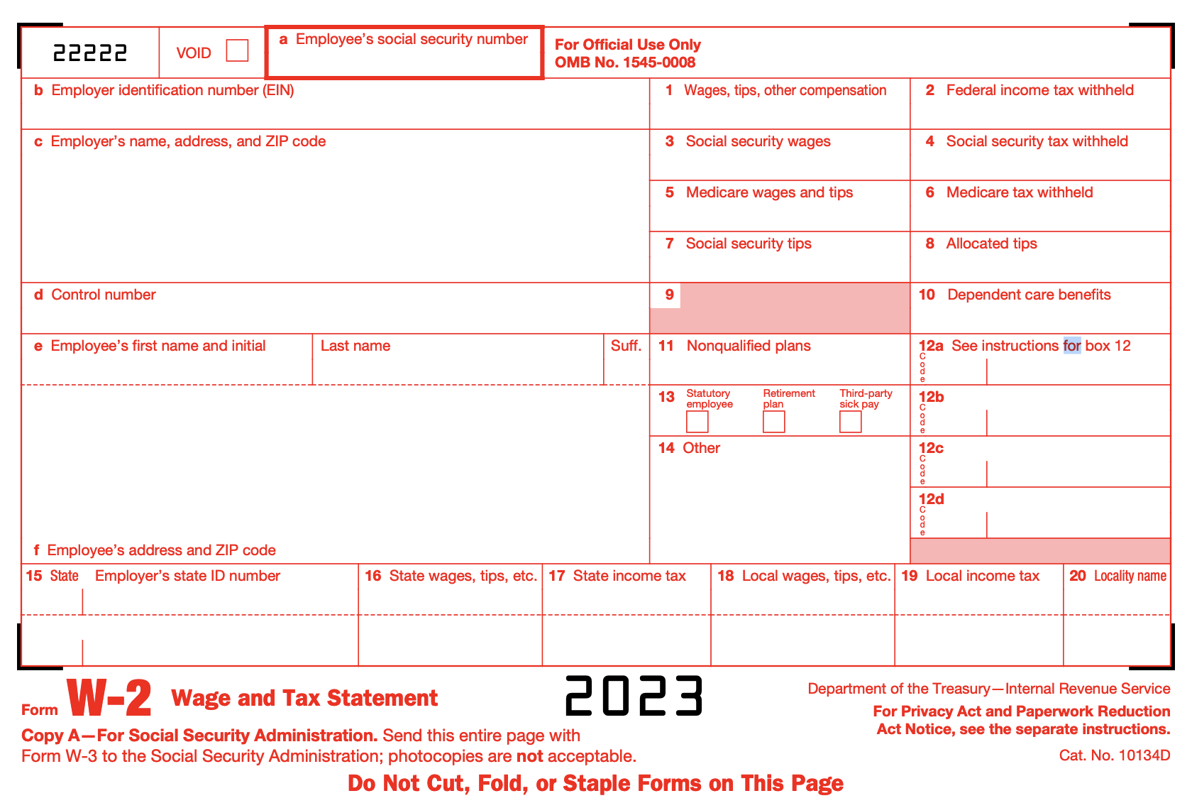 Blank 2025 Irs Forms W2 Printable