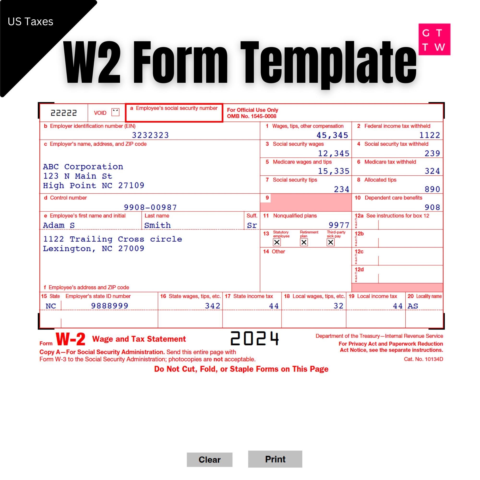 W2 Form IRS 2025 Fillable PDF With Print And Clear Buttons Generate W2 Quickly Digital Download Etsy W2 Form IRS 2025 Fillable PDF With Print And Clear Buttons Generate W2 Quickly Digital Download Etsy