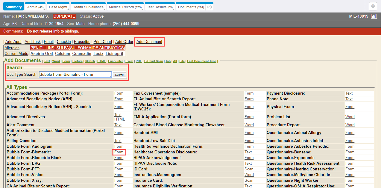WebChart Biometric Data Entry WebChart Biometric Data Entry