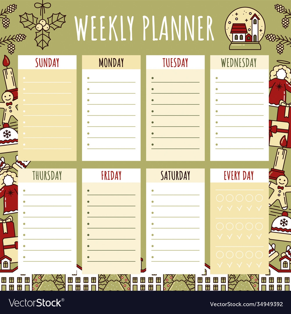 Printable Weekly Calendar Vector