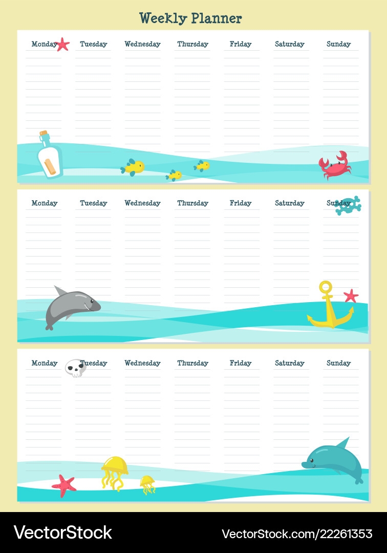 Weekly Planner Template With Pirate Animals Vector Image