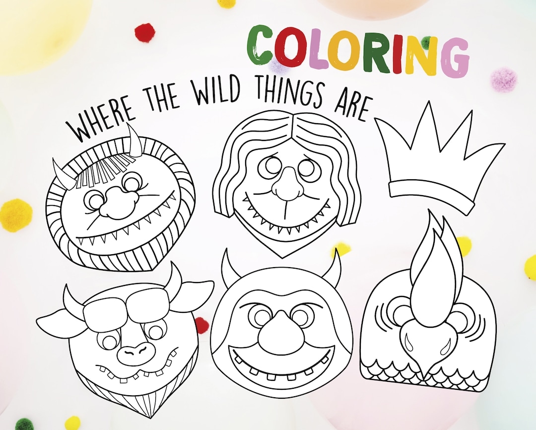 Where The Wild Things Are COLORING Where The Wild Things Are Photo Props Masks Printable Party Decorations Digital Download Kids Etsy