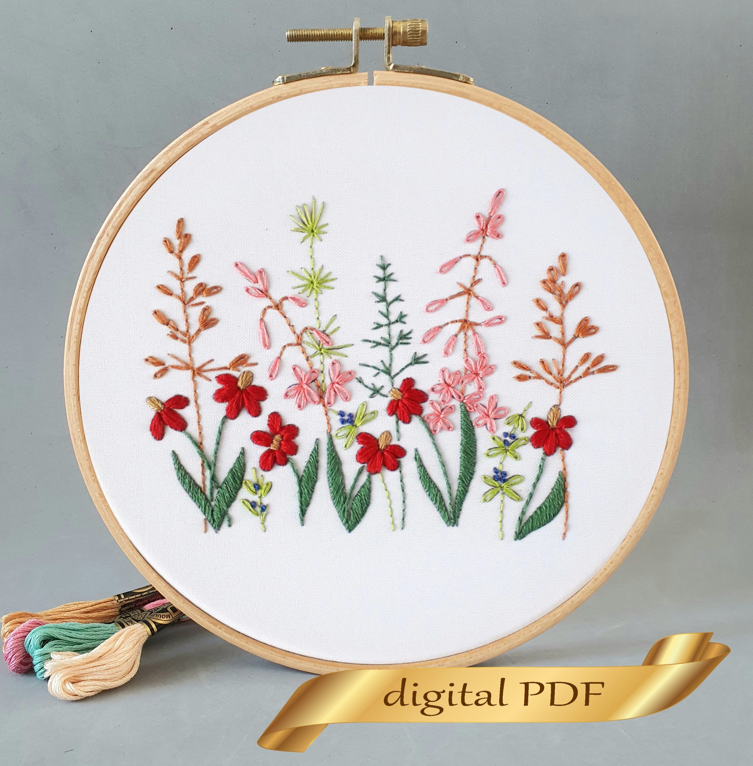 Wild Flowers Pattern Digital Pdf Hand Embroidery Designs Diy