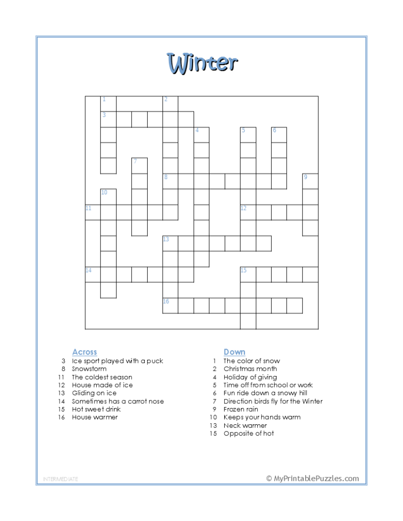 Crossword Puzzles Intermediate Printable