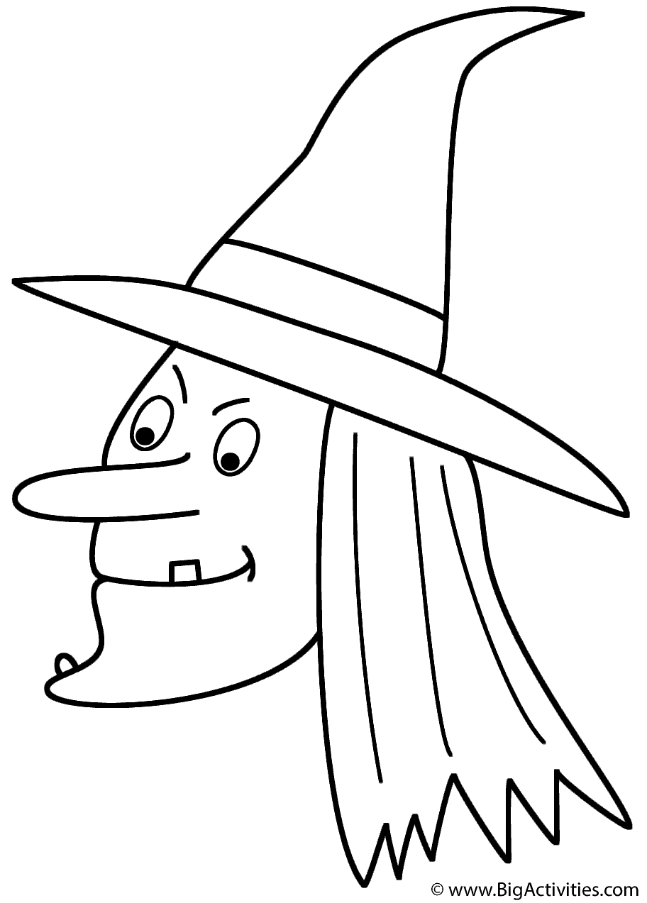 Witch Face Coloring Page Halloween 