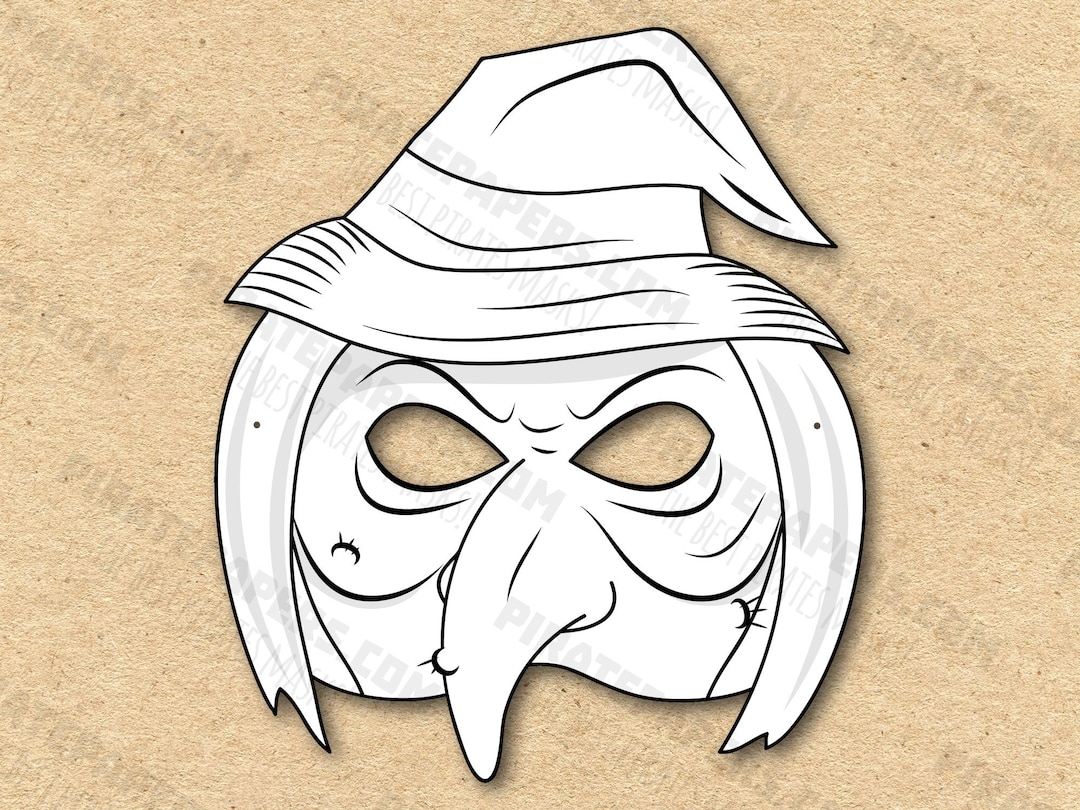 Witch Mask Printable Coloring Paper DIY For Kids And Adults PDF Template Instant Download For Birthdays Halloween Party Costumes Etsy