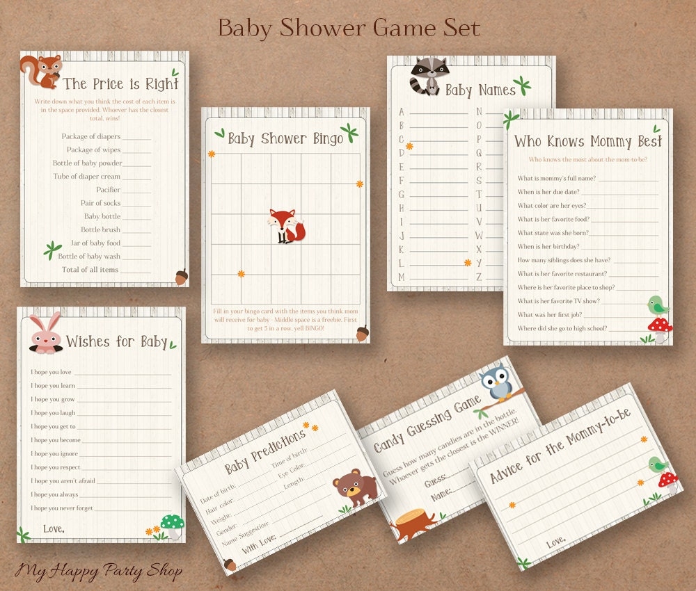 Woodland Baby Shower Games Set PRINTABLE Forest Animals Baby Shower Games Digital File Set Of 8 Animals Baby Shower Game Set BSU001 Etsy Woodland Baby Shower Games Set PRINTABLE Forest Animals Baby Shower Games Digital File Set Of 8 Animals Baby Shower Game Set BSU001 Etsy