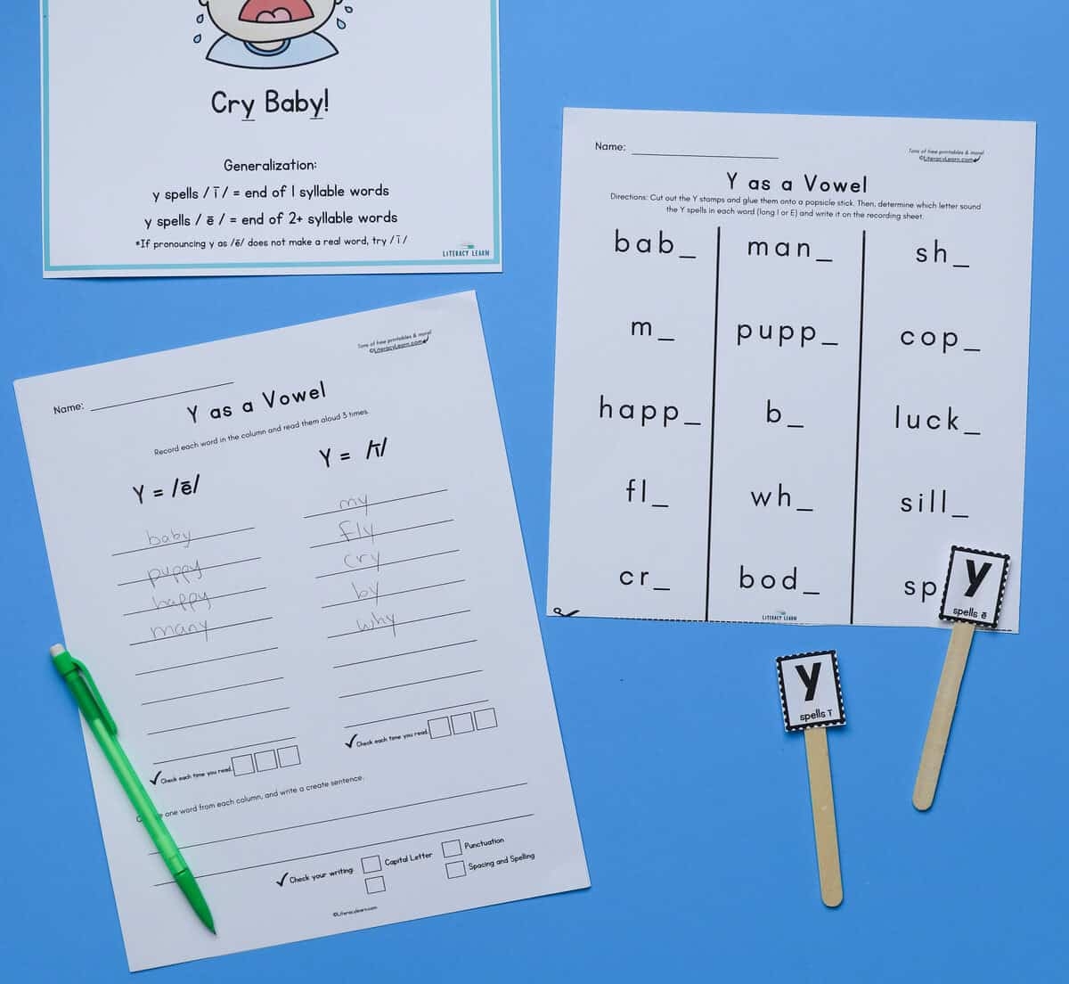 Y As Vowel Teaching The Sounds FREE Worksheets Literacy Learn