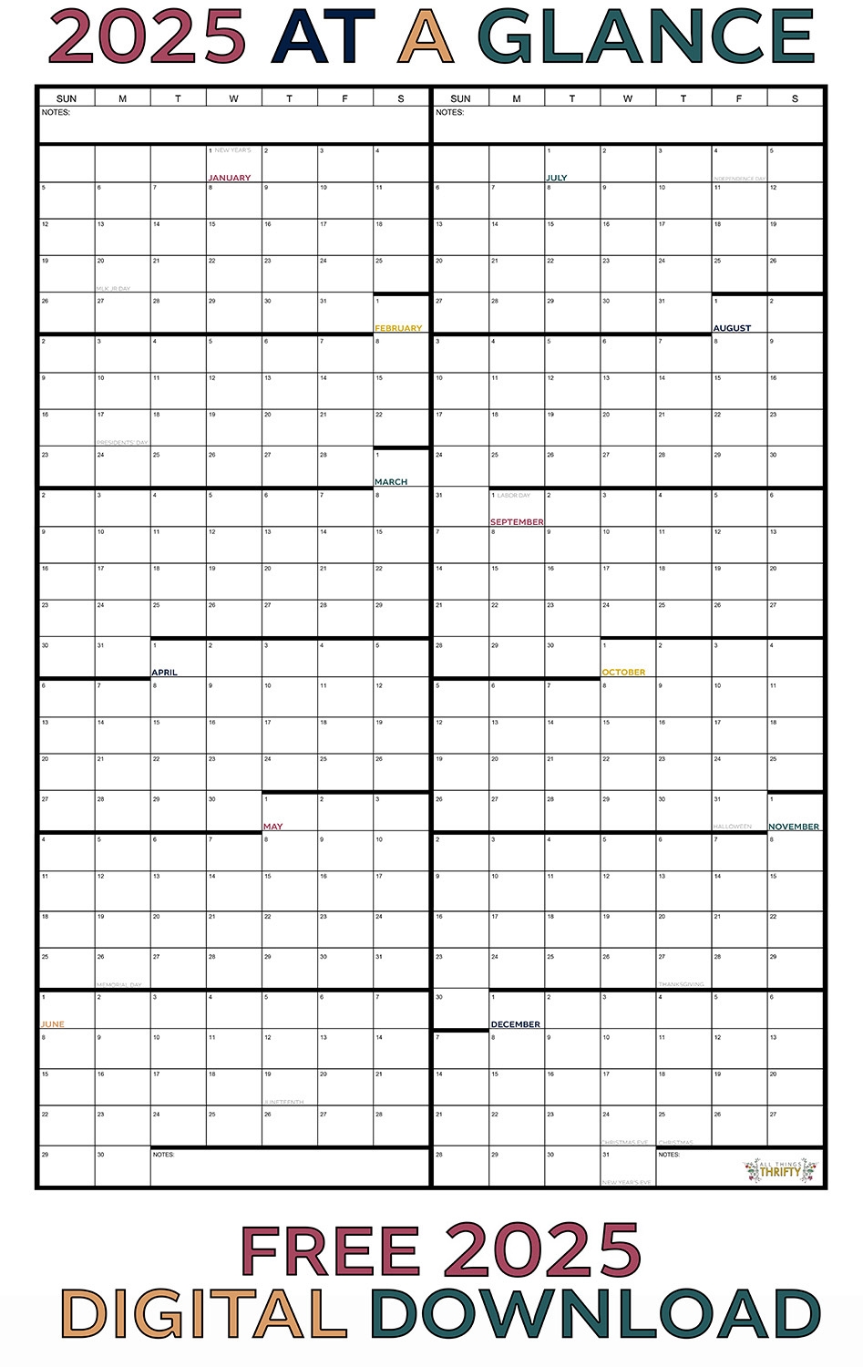 Year At A Glance FREE Printable Calendar All Things Thrifty Year At A Glance FREE Printable Calendar All Things Thrifty