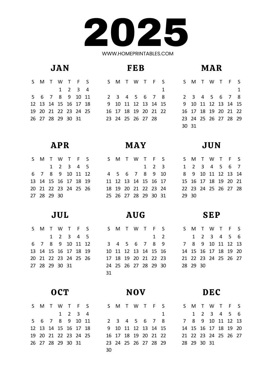 Printable At A Glance Calendar 2025 Printable At A Glance Calendar 2025